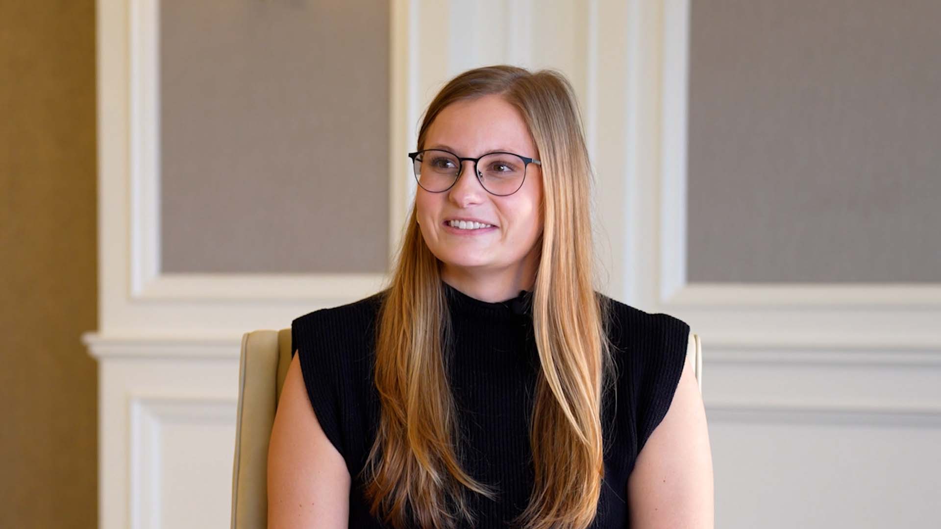 Siemens' Anna Cenciarelli discussing Power Mod™ and EV charging solutions during an interview at the NEMA Annual Meeting with Trade Hounds CEO David Bauders